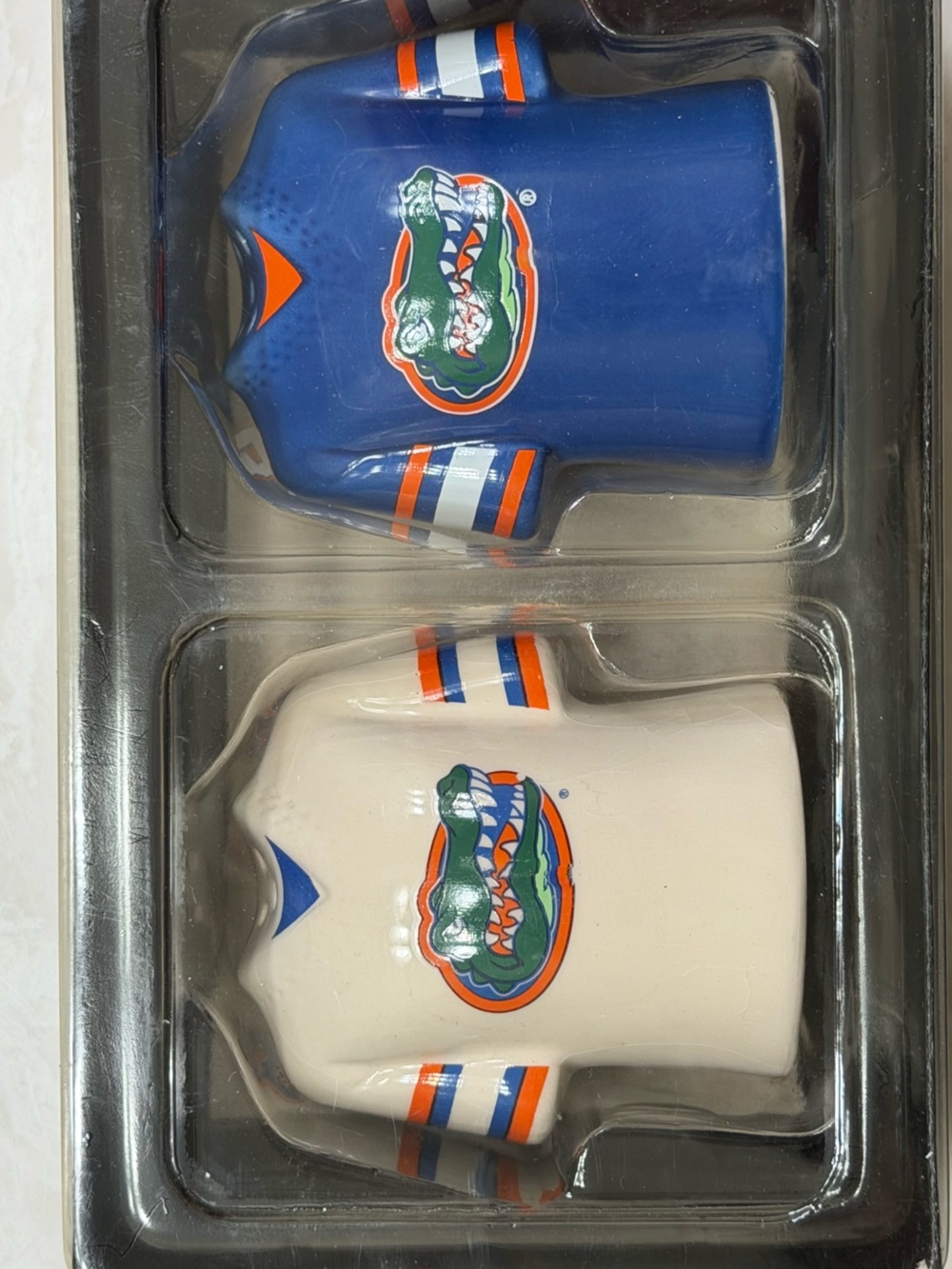 Florida Gators Ceramic Jersey Salt and Pepper Shaker Set - Blue & White, NIB